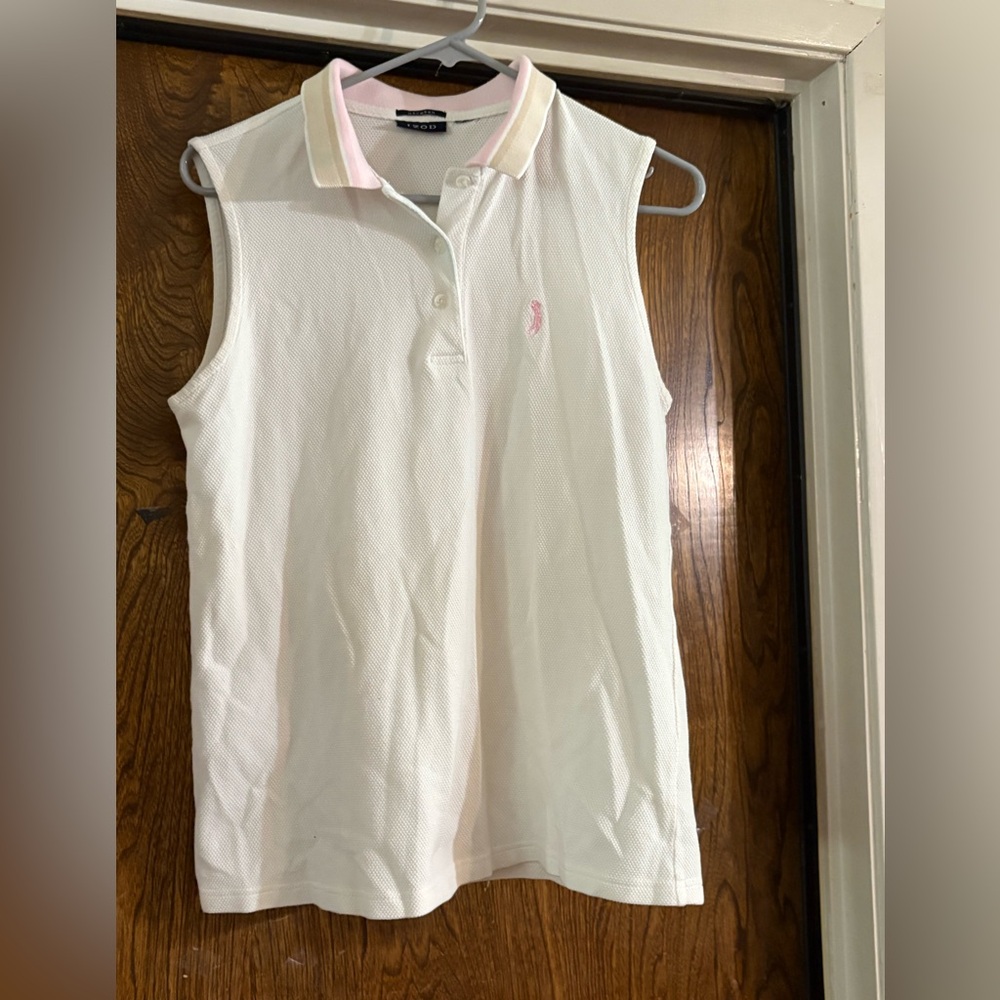Izod Women's White and Light Pink Sleeveless Top